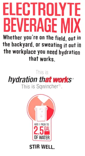 Vista 3 de Sqwincher Paquete de polvo, sabor a ponche de frutas, bajo en calorías, bajo en sodio, mezcla de bebidas hidratantes para reposición