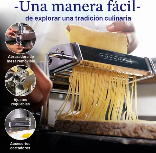 Vista 4 de Nuvantee Máquina para hacer pasta con 7 ajustes de grosor ajustable, máquina de fideos 3 en 1 con rodillos y 2 cortadores de ancho para espaguetis