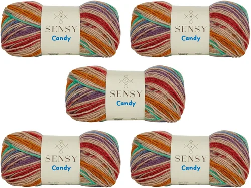 Vista 14 de Sensy Candy Yarn - Hilo de 5 madejas, 3.5 onzas, 251 yardas, multicolor para ganchillo y tejido, calibre ligero 3