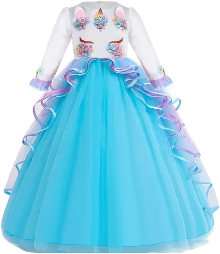 Vista 16 de REXREII Vestido largo de tul de manga larga para niñas con diadema, disfraz de Halloween, princesa, cumpleaños, Navidad, baile