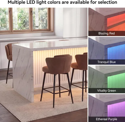 Vista 11 de Mesa de comedor grande de mármol sintético de 71 pulgadas para 4-6 personas, isla de cocina moderna con luces LED, mesa de comedor rectangular