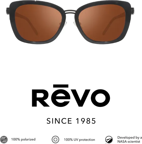 Vista 2 de Revo Gafas de sol Eva: lente polarizada con montura ojo de gato con detalles de acero inoxidable Marco negro con lente de accionamiento