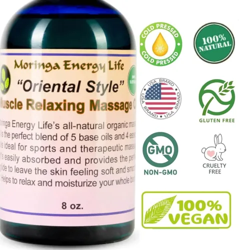 Vista 6 de Moringa Aceite de masaje relajante muscular 'estilo oriental' para terapia, cita nocturna, tailandés, suizo, asiático, terapeuta deportivo