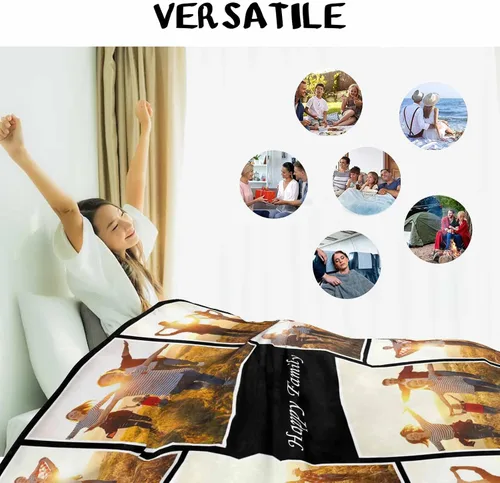Vista 4 de Diseña tu propia manta de fotos personalizada con collage de imágenes, perfecta para recuerdos y recuerdos, regalo personalizado para cumpleaños