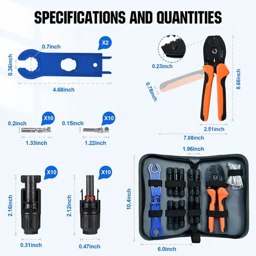 Vista 5 de Kit de herramientas de crimpado solar ECO-WORTHY 13 piezas - un crimpador, 10 pares de conectores solares, 2 pares de llaves de conector solar