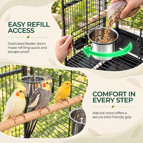 Vista 3 de ZENY Jaula de 68 pulgadas para pájaros con parte superior para jugar, jaula de loro de hierro forjado con soporte móvil, casa resistente