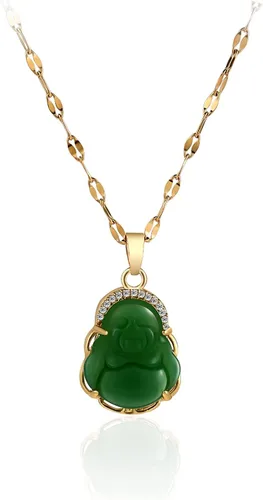 Vista 17 de COLORFUL BLING Lucky Laughing Buddha - Collar con colgante de jade verde con circonita cúbica, amuleto de piedras preciosas para mujeres y hombres