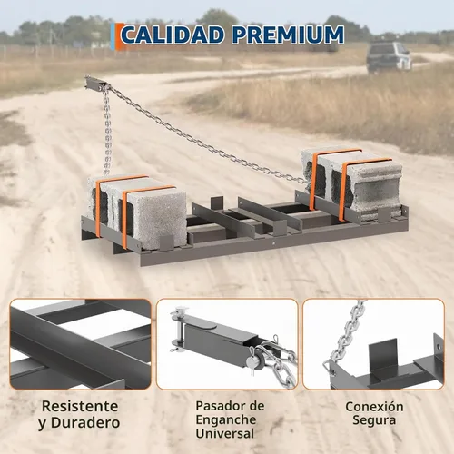 Vista 3 de Garvee Entrada de rastrilla de arrastre de 4 pies para ATV, tractor y UTV, remolque resistente detrás de la calzada con eslabones de cadena de 6