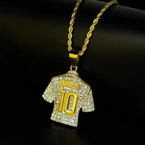 Vista 3 de LOK68 Collar con colgante de jersey de fútbol americano helado para hombres y niños, número 7número 10número 12cuello de jersey, hiphop CR7 Mes-si