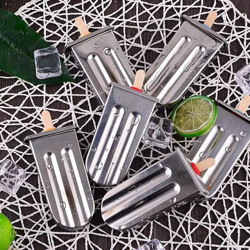 Vista 5 de 6PCS Stainless Steel Ice Lolly Mould, Fast Freezing Ice Cream Makers with Metal Stick Holder, Kitchen Tools
