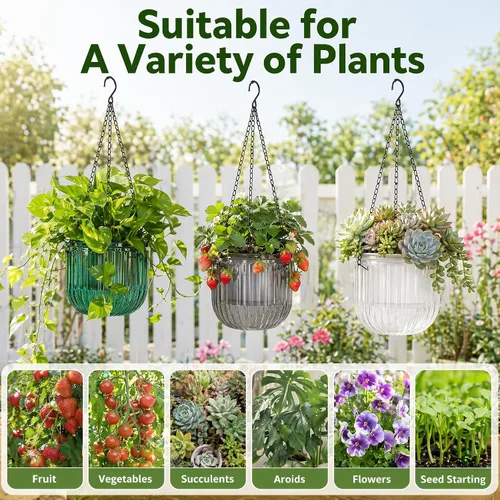 Vista 9 de Pumtus Paquete de 3 macetas colgantes para plantas de interior, maceta de riego automático de 6.5 pulgadas con orificio de drenaje, cesta colgante