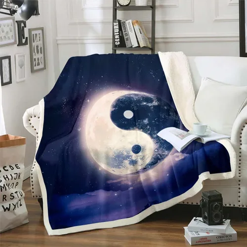 Vista 5 de Yin Yang - Manta de vellón para sofá o cama, diseño de cielo estrellado de galaxia, manta de felpa decorativa de cielo nocturno oscuro, manta Sherpa