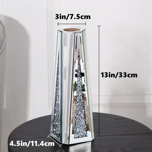 Vista 2 de SHYFOY Jarrón de cristal con espejo de diamante triturado, 13 pulgadas