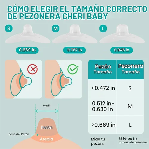 Vista 5 de CheriBaby - Protector de pezón de contacto para amamantar con dificultad para succionar o pezones planos o invertidos, 1 par con funda