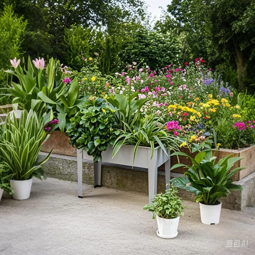 Vista 4 de Cama de jardín elevada, maceta elevada de jardín con patas, maceta de jardín galvanizada para hierbas y verduras (24 pulgadas, gris)