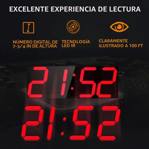 Vista 6 de Goetland Reloj de pared digital de gran tamaño de 18 pulgadas LED moderno pantalla grande temperatura multifuncional control remoto 4 dígitos