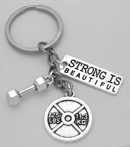 Vista 4 de Art Attack Strong Is Beautiful - Llavero de gimnasio para entrenamiento, con mancuernas y pesas, dije de ejercicio, victorioso, valiente