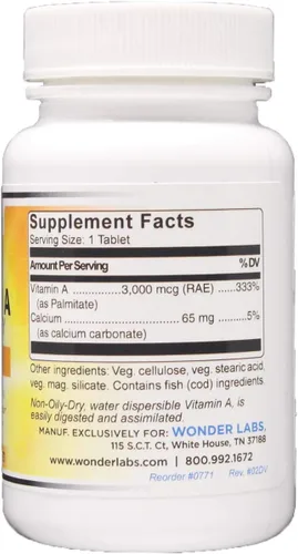 Vista 2 de Wonder Laboratories Vitamina A 10,000 UI, como palmitato, del aceite de hígado de pescado de bacalao - 100 tabletas