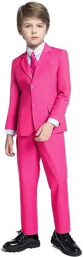 Vista 2 de Fersumm Conjunto de 5 piezas para niños, chaleco y pantalones de esmoquin para fiesta, con corbata para niño, formal