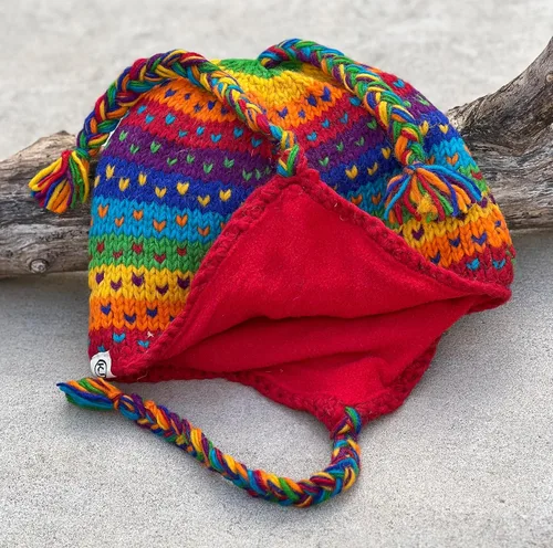Vista 3 de Nepal Mano Knit Ear Flaps Beanie Skull Ski 100% Lana Fleeced HatCap
