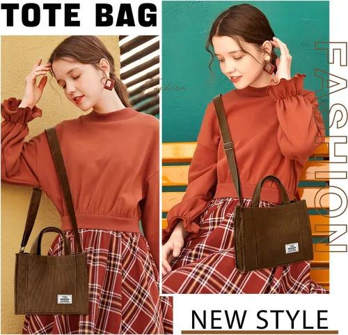 Vista 4 de Corduroy Tote Bag for Women Small Satchel Bag Mini Tote Bag Aesthetic Crossbody Handbag - School Work Travel Shopping