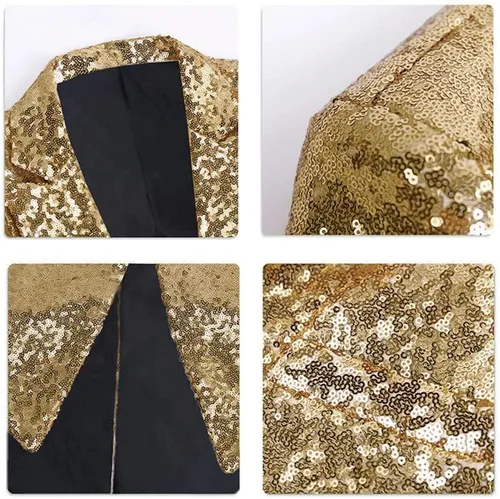 Vista 5 de Men Halloween Costume Jacket Sequins Tux Swallowtail Suit for Wedding Dinner Party Ringmaster Show Blazer
