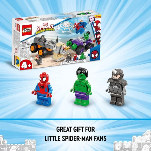 Vista 6 de LEGO Marvel Hulk vs. Rhino Monster Truck Showdown, juguete para niños y niñas de 4 años en adelante con minifigura de Spider-Man, inspirado