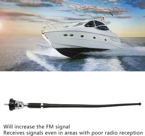 Vista 2 de Antena pasiva de radio para automóvil, amplificador integrado de goma suave, mástil flexible, FM AM Antenas estéreo para barco, coche, RV