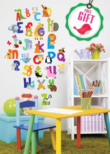 Vista 4 de Calcomanías de ABC del alfabeto, calcomanías de pared del alfabeto de animales, calcomanías de pared para aula, calcomanías de pared ABC
