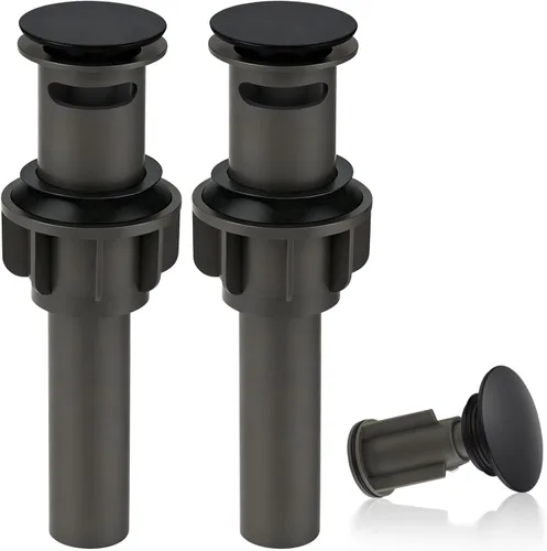 Vista 20 de ARCORA - Drenaje de lavabo con desbordamiento, tapón de lavabo de baño con varilla de elevación, drenaje mate negro para lavabo de recipiente