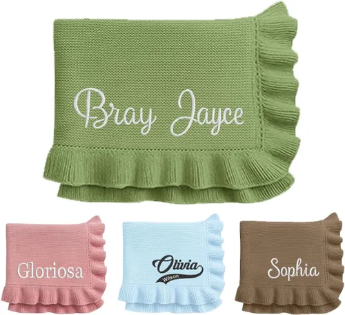 Vista 10 de Manta de punto personalizada y bordada de lujo con nombre de bebé, manta de algodón personalizada y monogramada para la guardería, regalos para bebé