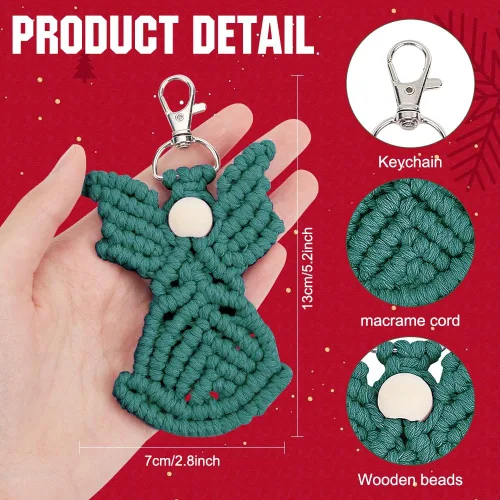 Vista 3 de INFUNLY Juego de 3 llaveros de macramé para bricolaje, llaveros de macramé de ángel, dijes de bolsa de macramé de Navidad con video de instrucciones