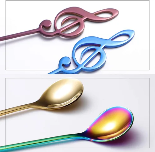 Vista 7 de IRONX - Cucharas de notas musicales, paquete de 6 cucharaditas creativas y lindas cucharas de café de acero inoxidable 18/10 con forma de notación