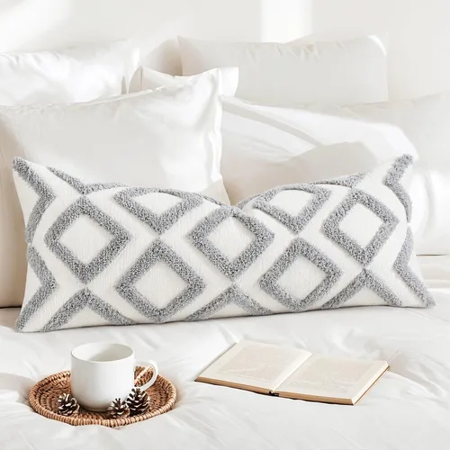 Vista 7 de NUYECY Fundas de almohada largas con patrón de diamantes de 12 x 24 pulgadas, funda decorativa de felpilla de felpa larga para cojín lumbar, funda
