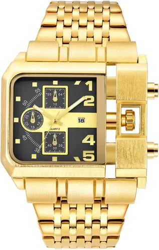 Vista 11 de Reginald Hip Hop 53MM Men's Large Face Square Watch, Red Negro
