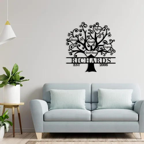 Vista 7 de Letrero de metal personalizado del árbol de la vida, letrero de metal con nombres de niños, regalo personalizado de apellido, recuerdo familiar
