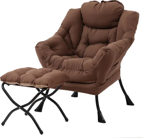 Vista 15 de Silla perezosa moderna con otomana, cómoda silla de lectura para sala de estar
