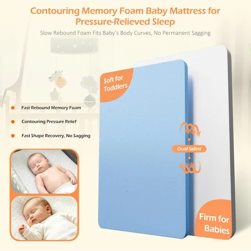 Vista 11 de PanKers Pack and Play Mattress de 38 x 26 pulgadas, colchón de espuma viscoelástica de doble cara N Play con funda extraíble transpirable, parte