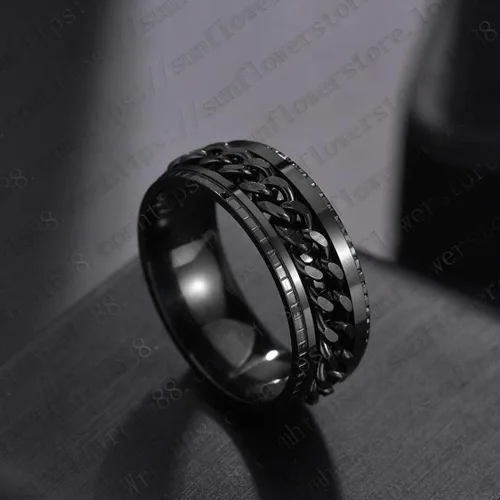 Vista 5 de WAINIS Juego de 8 anillos giratorios negros de acero inoxidable para hombres y mujeres anillos de ansiedad de liberación fresca Metal Zirconia cúbica