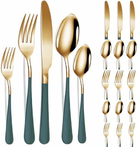 Vista 8 de Vilihkc Juego de cubiertos de 20 piezas de cubiertos de acero inoxidable para 4, regalo resistente, cuchillo pulido espejo, tenedor, cuchara