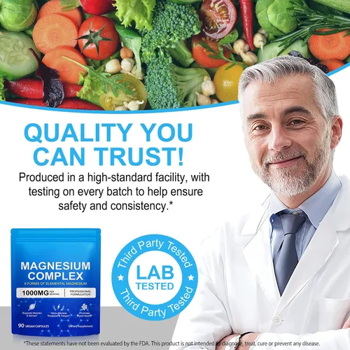 Vista 6 de Cápsulas de glicinato de magnesio, 1000 mg - Aumenta la fuerza muscular, la salud digestiva y el metabolismo energético, 90 cápsulas
