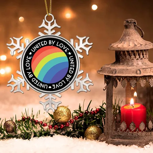 Vista 3 de Adornos de decoración de árbol LGBT Pride United by Love Adornos para árbol de Navidad gay, igualdad de género, orgullo arcoíris LGBTQ, Mes