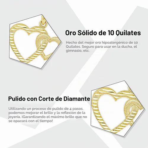 Vista 2 de Colgante de corazón doble de oro - Oro macizo de 10 quilates - Colgante de corazón - Joyería