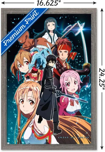 Vista 3 de Trends International Sword Art Online - Póster de pared Key Art 2, 22.4 pulgadas de largo x 14.7 pulgadas, versión enmarcada en madera de granero