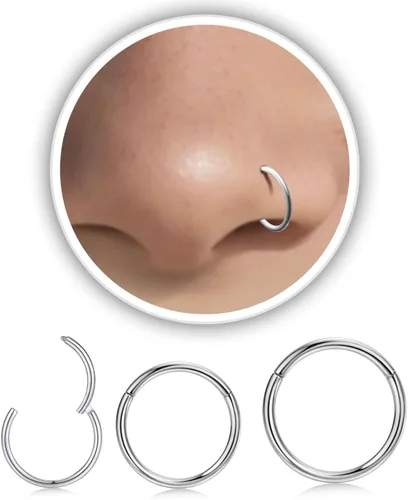 Vista 23 de Nose Rings Hoop and Nose Studs Sets for Women Men,Hypoallergenic 316L Surgical Stainless Steel Hinged Clicker Segment Nose Rings Hoop Helix