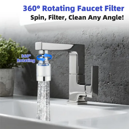 Vista 4 de Paquete de 2 grifos de filtro de agua para fregadero, filtro universal giratorio de 360°, filtro de agua para grifo de cocina, elimina el fluoruro