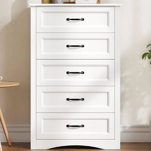 Vista 11 de Gizoon Cómoda de 5 cajones, armario de almacenamiento de madera gris ceniza para dormitorio, armario de almacenamiento de gran capacidad de 43.3