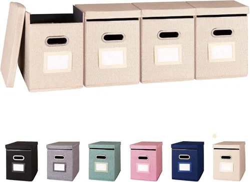 Vista 14 de Paquete de 2 Organizador de Carpetas de Archivos Colgantes con Tapa, Caja de Almacenamiento de Archivos de Tela Tamaño Carta Plegable, Soporte