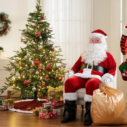 Vista 5 de Sunolga Disfraz de Papá Noel disfraz de Papá Noel traje de terciopelo de Papá Noel 11 piezas de disfraces de Navidad para adultos y hombres sombrero