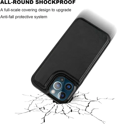 Vista 6 de ONETOP - Funda tipo cartera compatible con iPhone 13 Pro con soporte para tarjetas, funda de piel sintética con ranuras para tarjetas, doble cierre